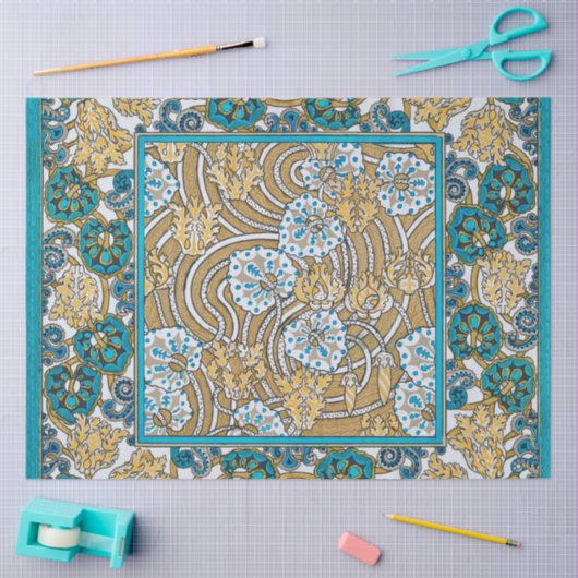 cyclamen blue art nouveau bloem behang tissuepapier (Craft)