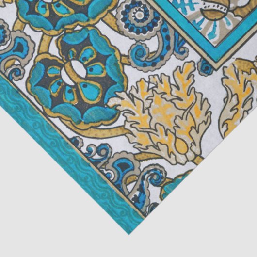 cyclamen blue art nouveau bloem behang tissuepapier (Detail)