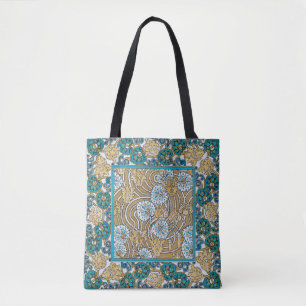 cyclamen blue art nouveau bloem behang tote bag