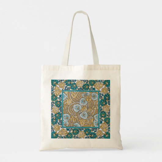 cyclamen blue art nouveau bloem behang tote bag (Achterkant)