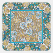 cyclamen blue art nouveau bloem behang vierkante sticker (Voorkant)