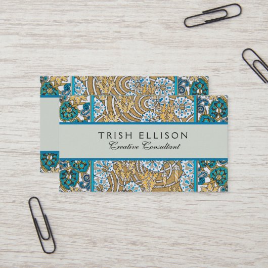 cyclamen blue art nouveau bloem behang visitekaartje (Voorkant / Achterkant in situ)