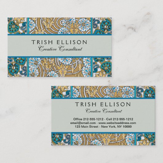 cyclamen blue art nouveau bloem behang visitekaartje (Voorkant / Achterkant)