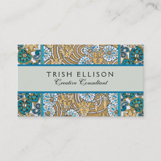 cyclamen blue art nouveau bloem behang visitekaartje (Voorkant)