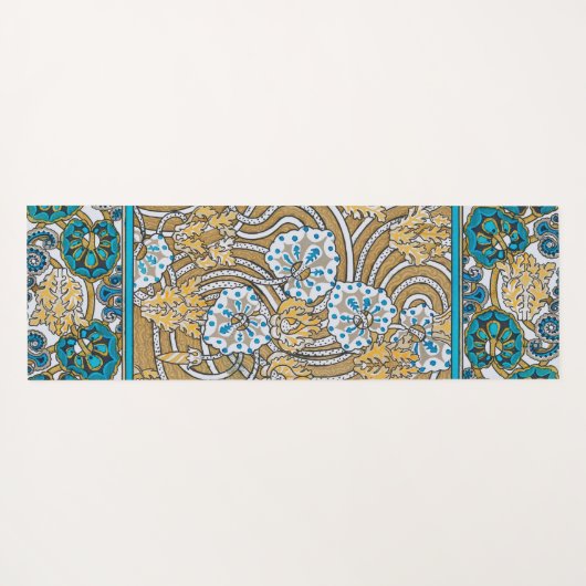 cyclamen blue art nouveau bloem behang yogamat (Achterkant (horizontaal))