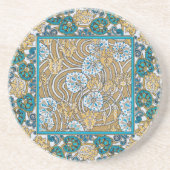 cyclamen blue art nouveau bloem behang zandsteen onderzetter (Voorkant)