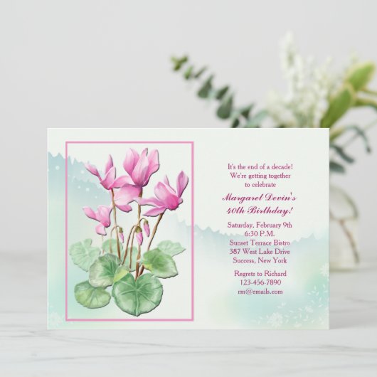 Cyclamen Flowers Uitnodiging (Staand voorkant)