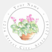Cyclamen van Waterverf Ronde Sticker (Voorkant)