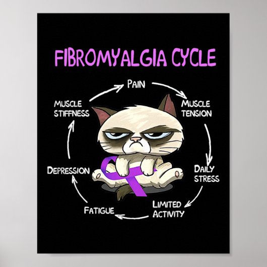 Cycle Cat Paarse Lint Fibromyalgie Bewustzijn 1 Poster (Voorkant)