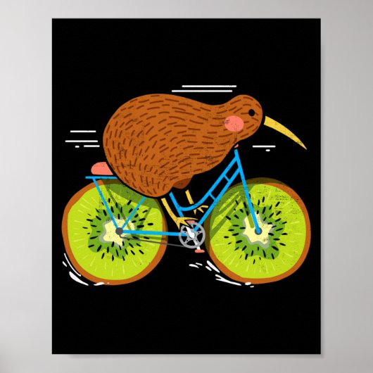 Cycle New Zealand Funny Kiwi On A Bicycle Design I Poster (Voorkant)