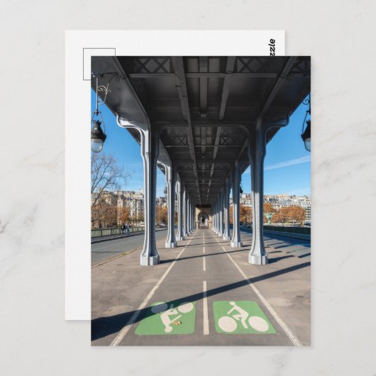 Cycle Path on the pont Bir-Hakeim - Parijs, Frankr Briefkaart (Voorkant / Achterkant)