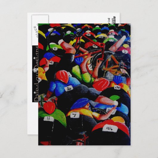 Cycle Race Crash briefkaart door Lyn Hurring (Voorkant / Achterkant)