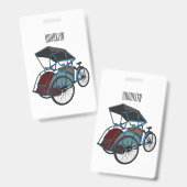 Cycle rickshaw cartoon illustratie badge (Voor- en achterkant)