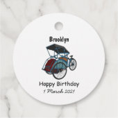Cycle rickshaw cartoon illustratie bedankjes labels (Achterkant)