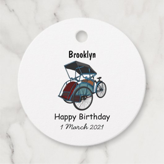 Cycle rickshaw cartoon illustratie bedankjes labels (Voorkant)