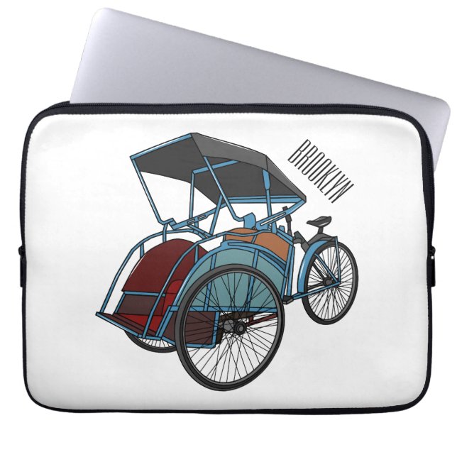 Cycle rickshaw cartoon illustratie laptop sleeve (Voorkant)
