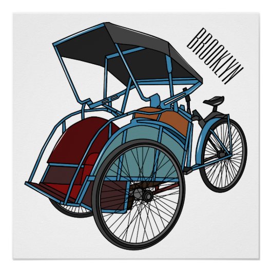 Cycle rickshaw cartoon illustratie perfect poster (Voorkant)
