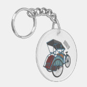 Cycle rickshaw cartoon illustratie sleutelhanger (Voorkant Links)