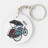 Cycle rickshaw cartoon illustratie sleutelhanger (Achterkant)
