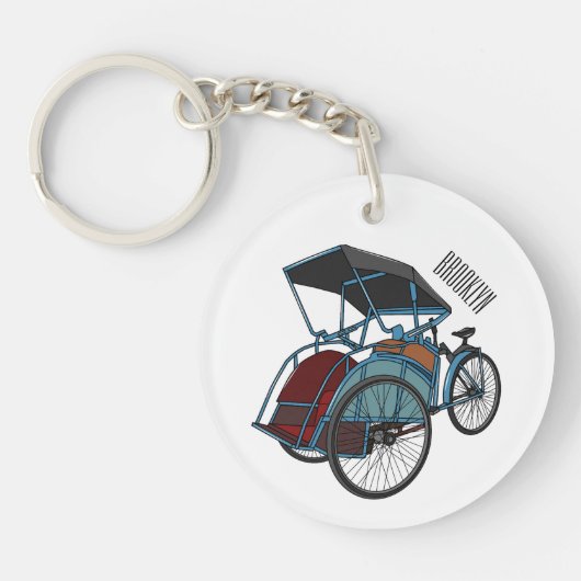 Cycle rickshaw cartoon illustratie sleutelhanger (Voorkant)