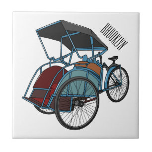 Cycle rickshaw cartoon illustratie tegeltje