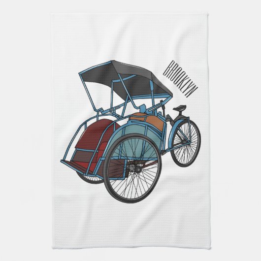 Cycle rickshaw cartoon illustratie theedoek (Verticaal)