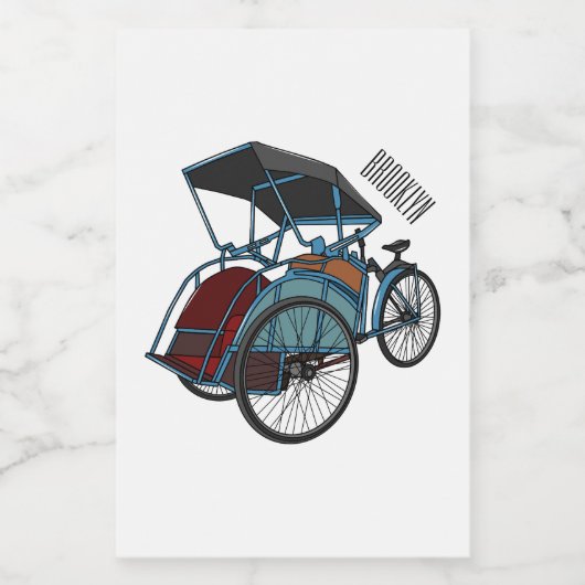 Cycle rickshaw cartoon illustratie voedselcontainer etiket (Enkel label)