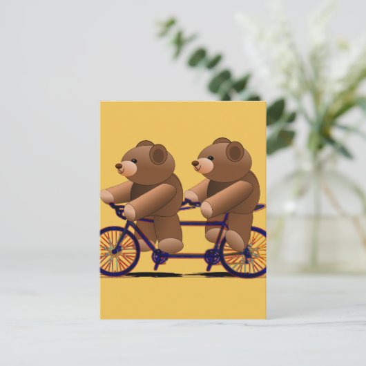 Cycle Tandem, Teddy Bear Print Briefkaart (Staand voorkant)