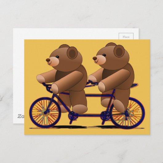 Cycle Tandem, Teddy Bear Print Briefkaart (Voorkant / Achterkant)
