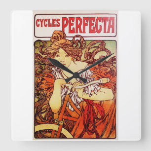 Cycles Perfecta van Alphonse Mucha Vierkante Klok