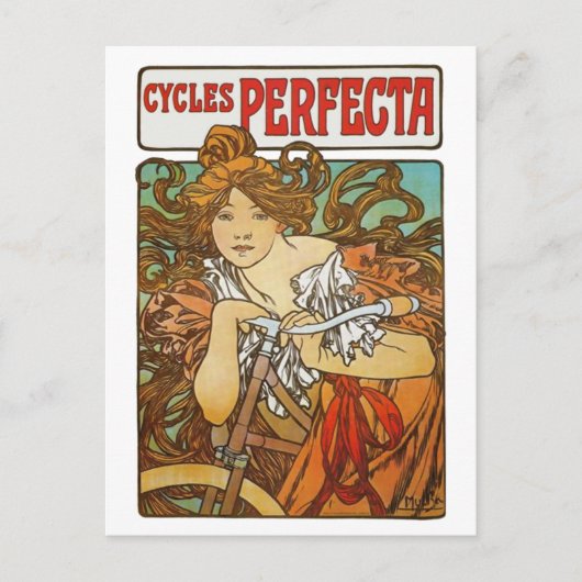 Cycli Perfecta, Alphonse Mucha Art Nouveau Briefkaart (Voorkant)