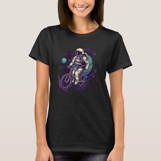 Cycling Cyclist Astronaut on Bicycle in Space Gala T-shirt (Voorkant)