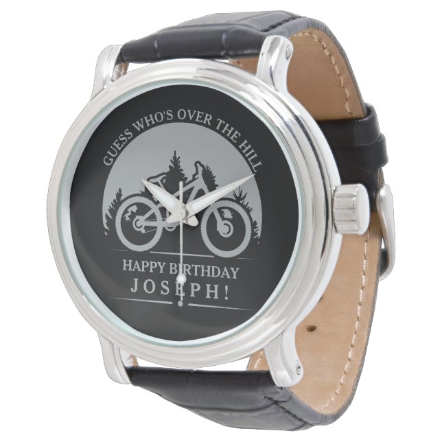 Cycling Cyclist Happy Birthday Personalized Horloge (Gekanteld)