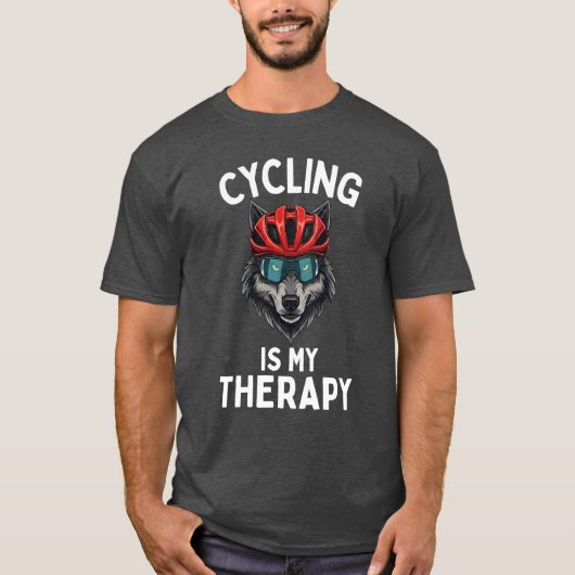 Cycling Is My Therapy, Funny Cyclist Wolf Lover T-shirt (Voorkant)