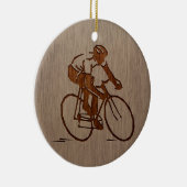 Cyclisch silhouet gegraveerd op houtafbeelding keramisch ornament (Rechts)