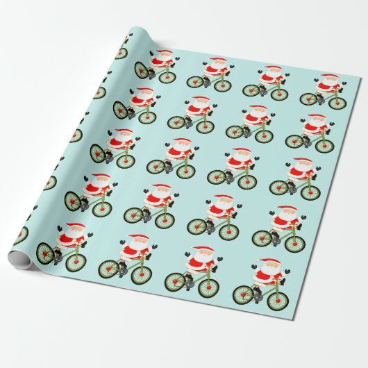 Cyclist kerstfeestdag cadeau cadeaupapier (Uitgerold)