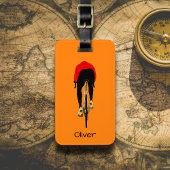 Cyclist on Orange Background Bagagelabel