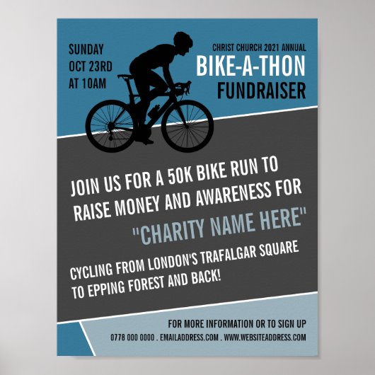 Cyclist Silhouette, Charity Bike-a-Thon Event Poster (Voorkant)