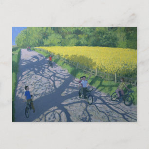 Cyclisten en geel veld Kedleston Derby Briefkaart
