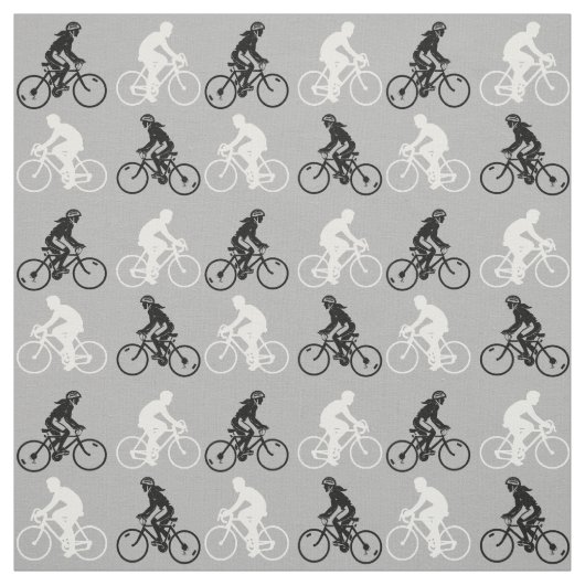 Cyclists Silhouette Pattern Black White Stof (Swatch)