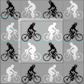 Cyclists Silhouette Pattern Black White Stof (Delen)