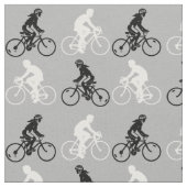 Cyclists Silhouette Pattern Black White Stof (Close Up)