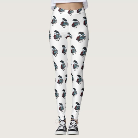Cyclo riksja cartoon illustratie leggings (Voorkant)