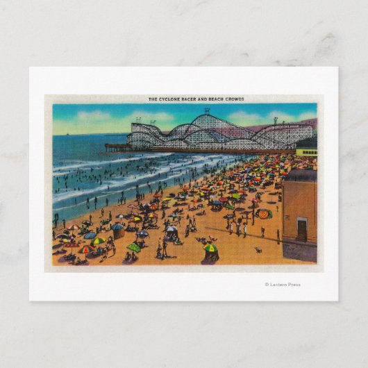 Cyclone Racer and Beach Crowds, Long Beach Briefkaart (Voorkant)