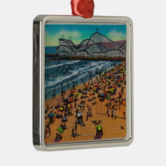 Cyclone Racer and Beach Crowds, Long Beach Metalen Ornament (Rechts)