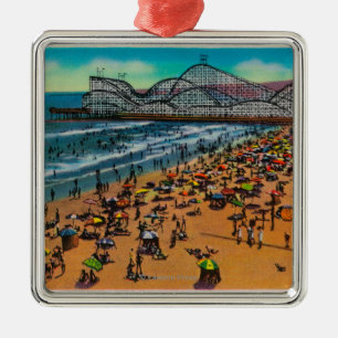 Cyclone Racer and Beach Crowds, Long Beach Metalen Ornament