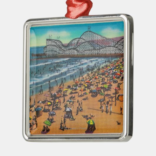 Cyclone Racer and Beach Crowds, Long Beach Metalen Ornament (Links)