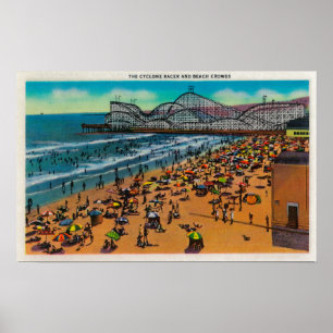 Cyclone Racer and Beach Crowds, Long Beach Poster
