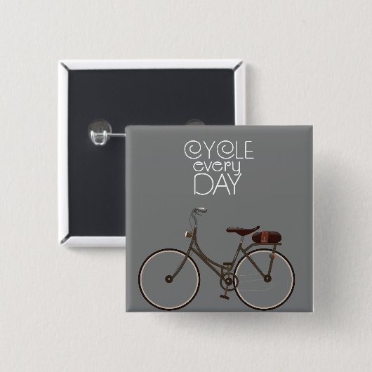 Cyclus elke dag. vierkante button 5,1 cm (Voorkant /achterkant)