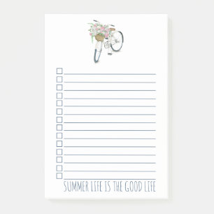 Cyclus met mandje roze bloemen zomerleven post-it® notes